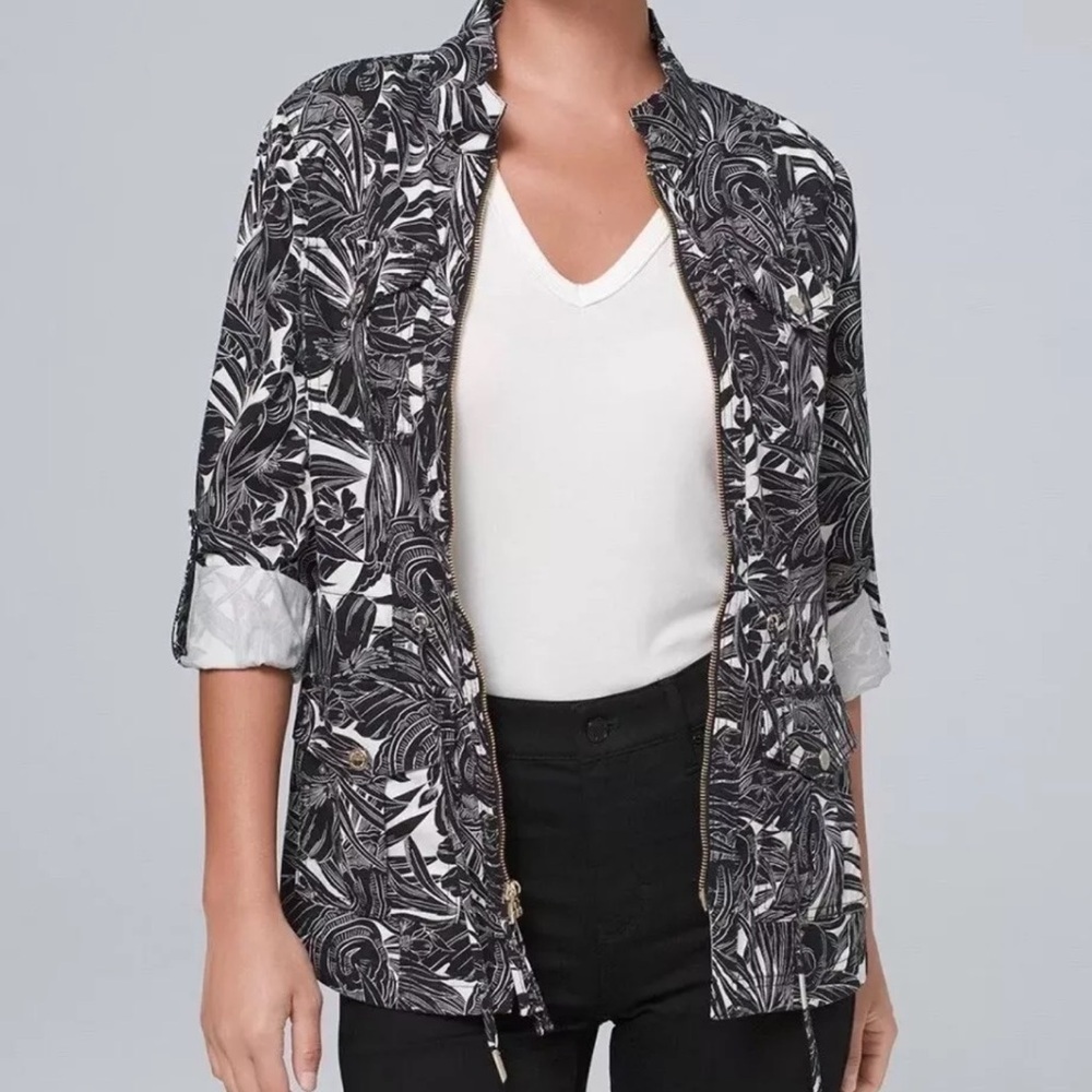 White House Black Market Size XS Tropical Print Utility Parka Jacket Resort Wear